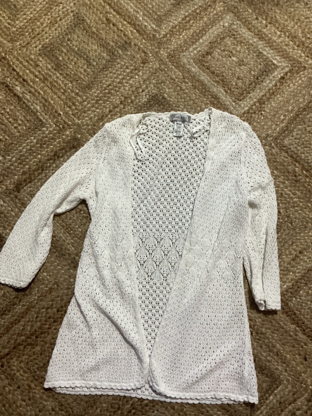 Nine West Cream Open-Knit Long Sleeve Cardigan